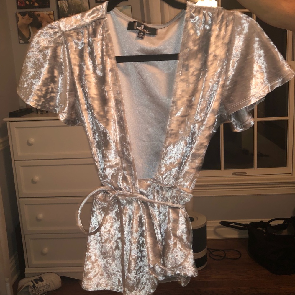 Lulus crushed velvet wrap around shirt